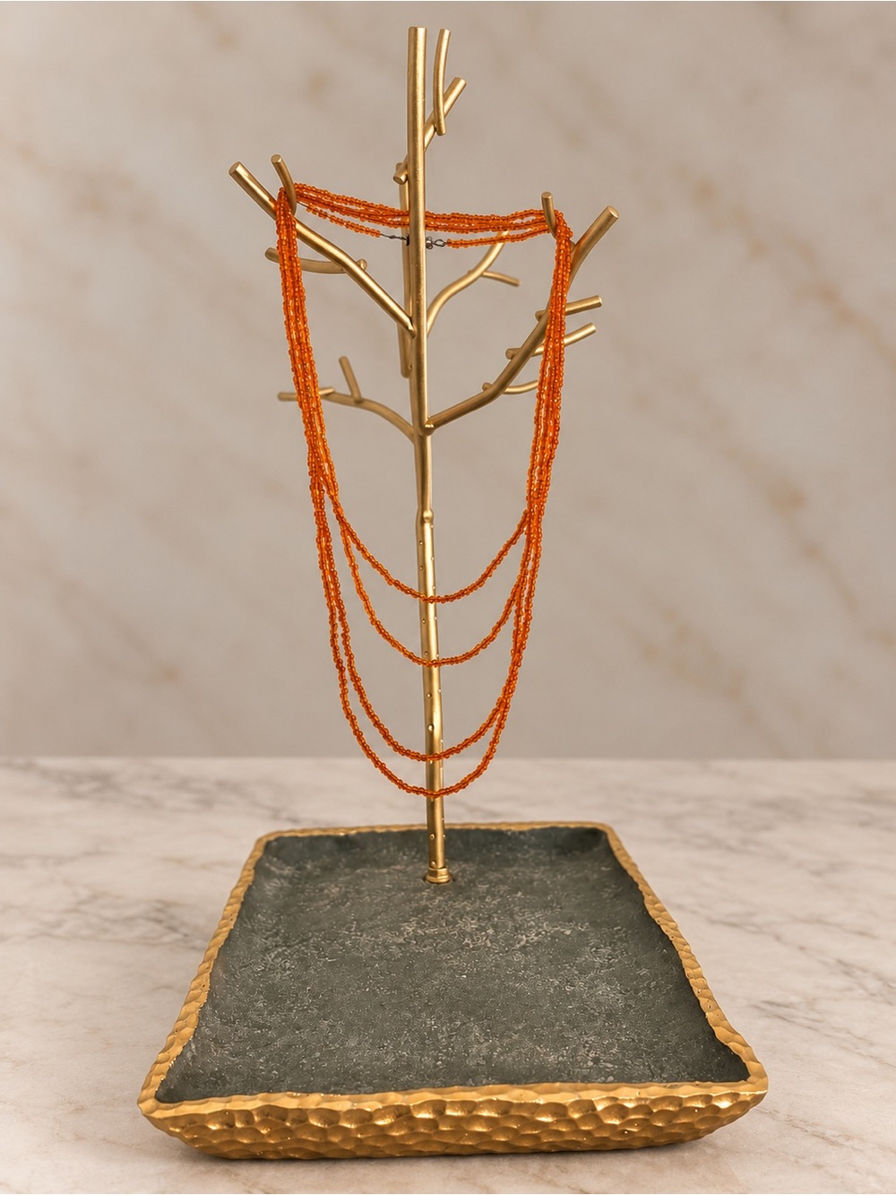 🧡 Extra Long Orange Seed Bead 5 Strand Necklace 69.5” Layering Boho
